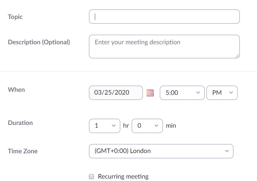 Schedule a Zoom meeting step 1